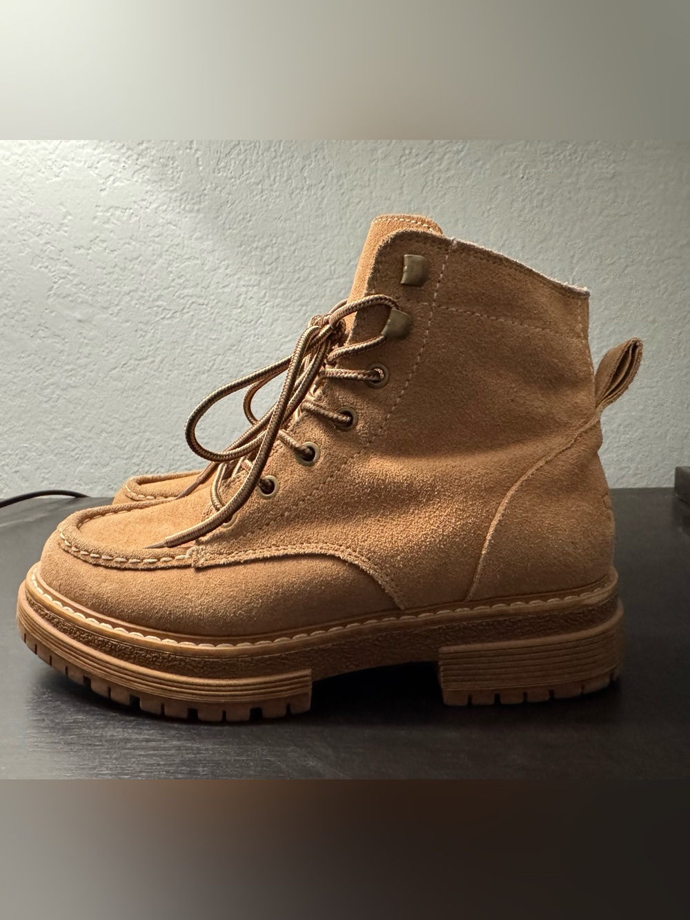 Roxy Suede Lace-Up Boot in Chestnut Tan